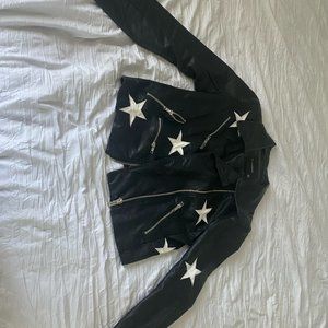 Olivaceous leather jacket with white stars